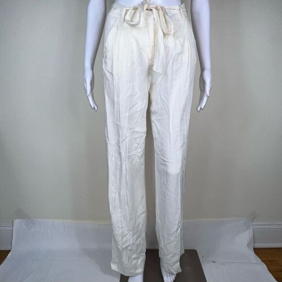 Stile Benetton Viscose Sash-Waist Wide Leg Pants in Cream - Picture 1 of 14